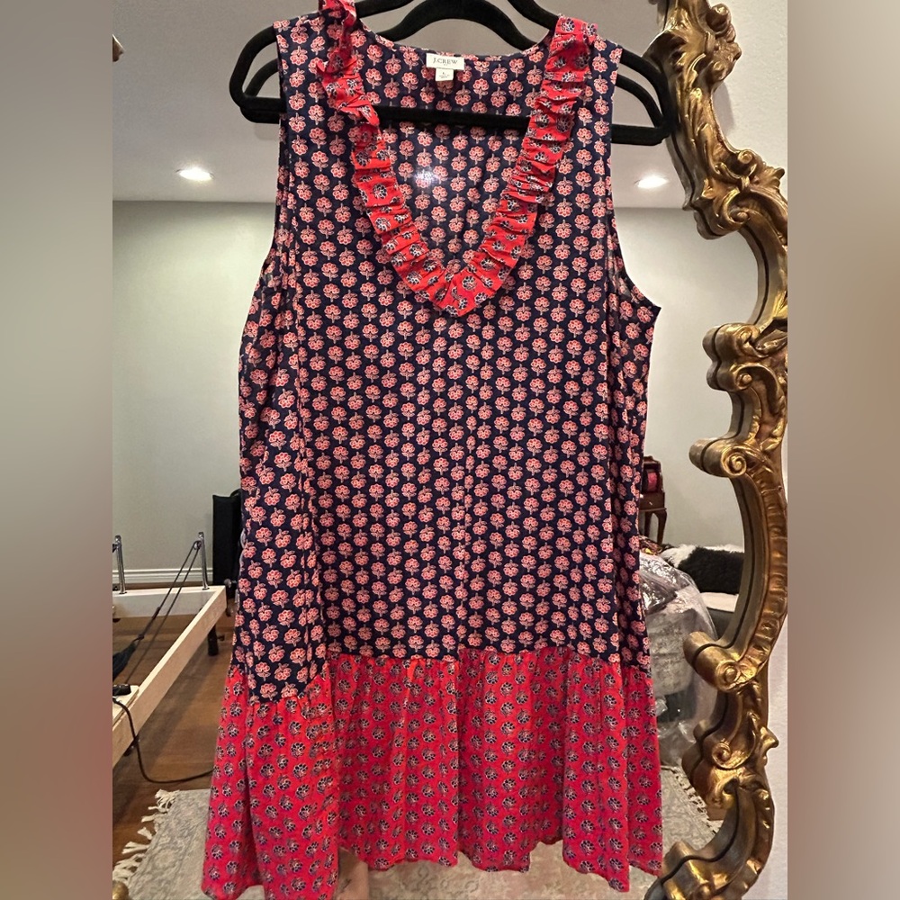 Jcrew Sz Large Floral Sleeveless Dress with Red and Blue Pattern